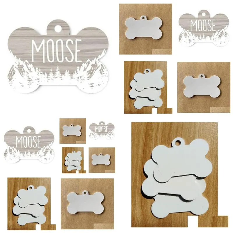 2021 dhs300pcs sublimation diy blank white metal bone pet dog tag id card