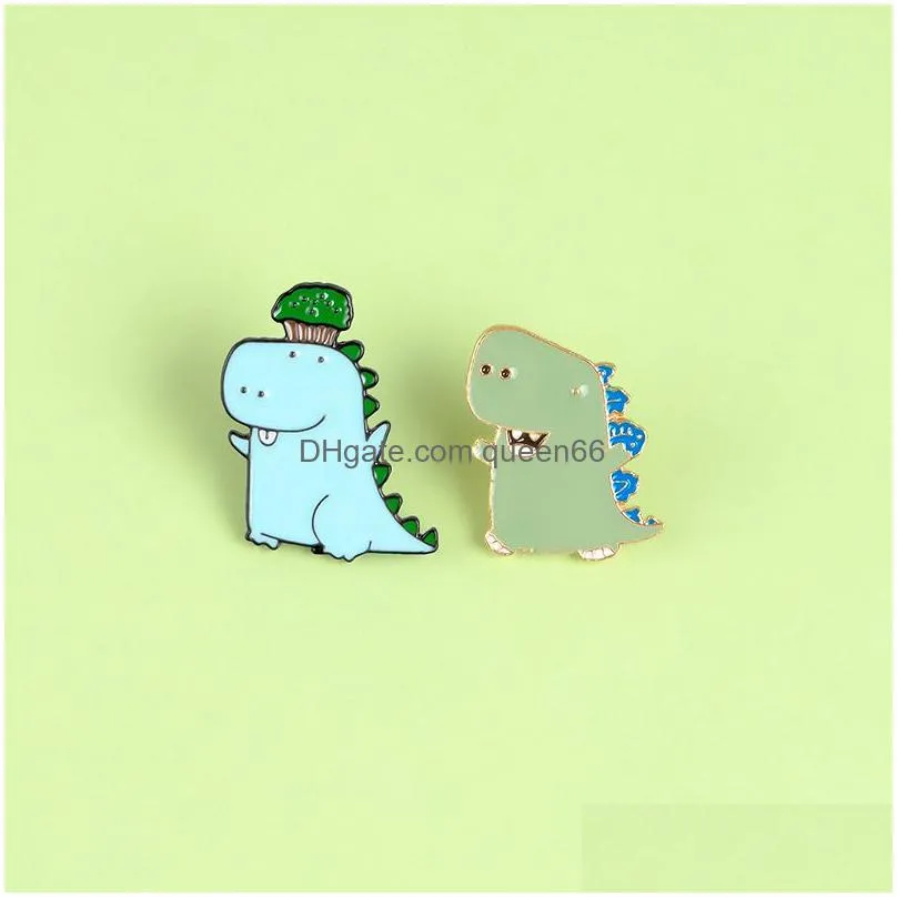 cute dinosaur couple enamel brooches smile pins denim clothes bag mini cartoon jewelry gift for friends