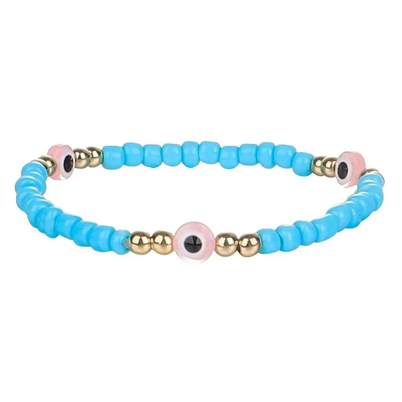 evil turkish eye bracelet handmade rope chain colorful crystal rice beaded elasticity bracelets for women mens jewelry