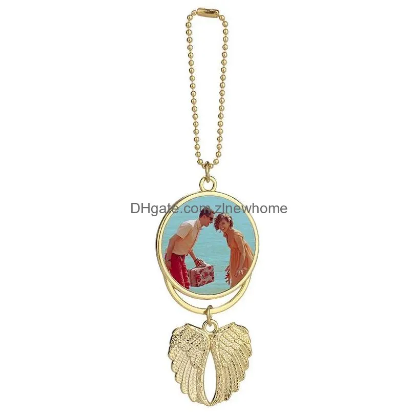 party sublimation blank keychain angel wings heat transfer round pendant for christmas valentines day birthday present