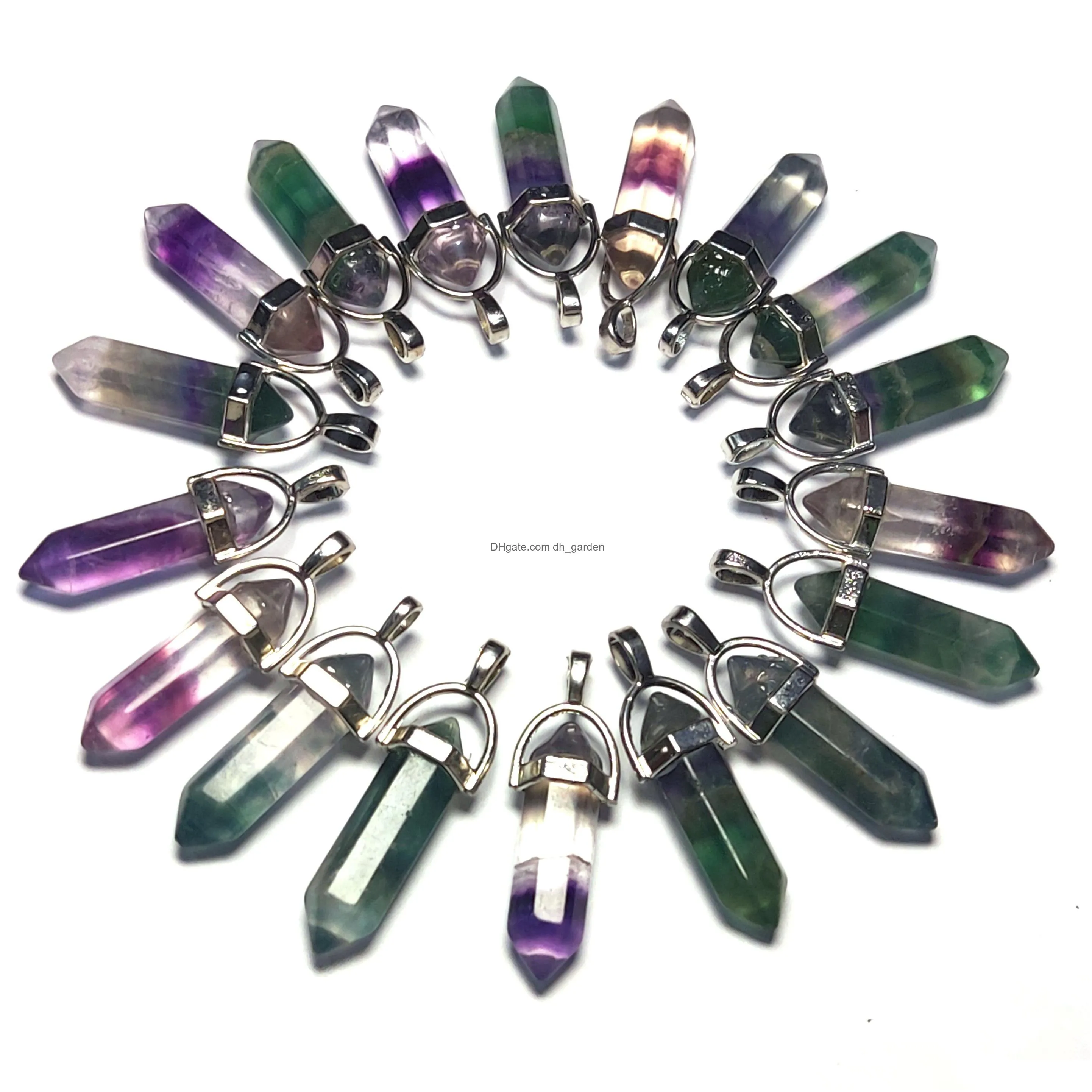 fluorite crystal pendants suspension quartz natural gem stone charms for women hexagonal reiki healing