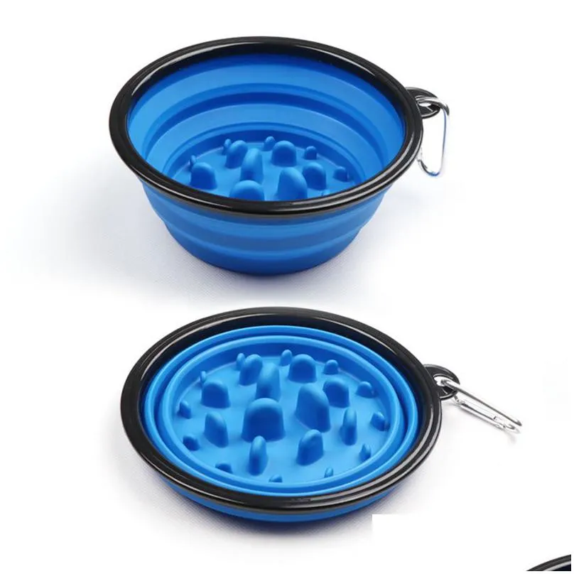collapsible slow feeding pet bowl silicone outdoor travel portable puppy food container feeder dish bowl