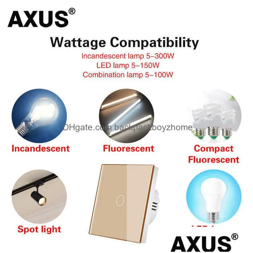 new axus eu touch switch ac100-240v led backlight panel tempered crystal glass wall light sensory switches 1/2/3 gang interruttore