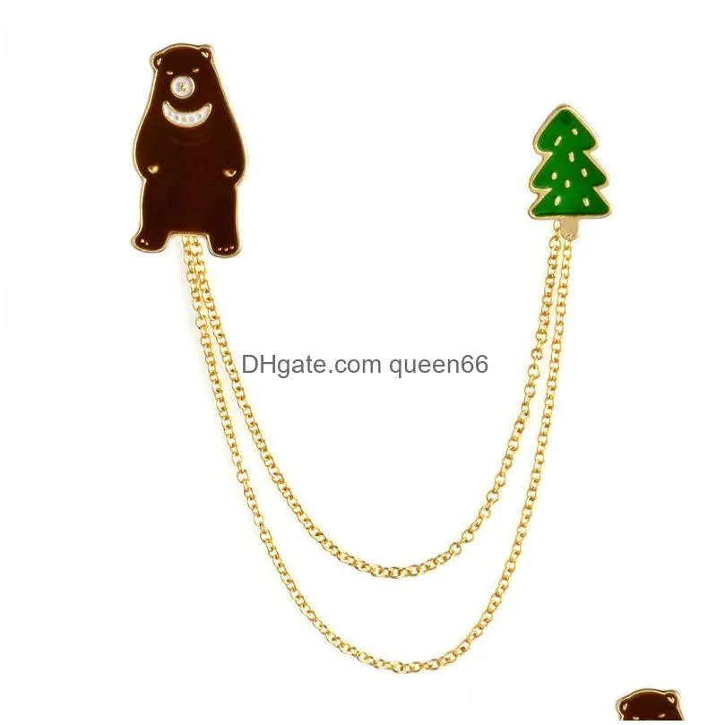 cute 3 style chain tassel brooch astronaut bear wolf collar shirt pin jacket denim handbag decor