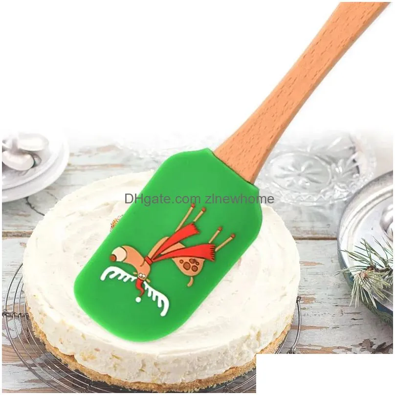 cream spatula christmas wooden handle non-stick kitchen fondant cake silicone cooking scraper kitchen baking tools espatula