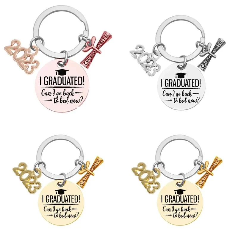 key rings keychain 2023 year i graduated graduation gift for student school college for women men stainless steel letter chain