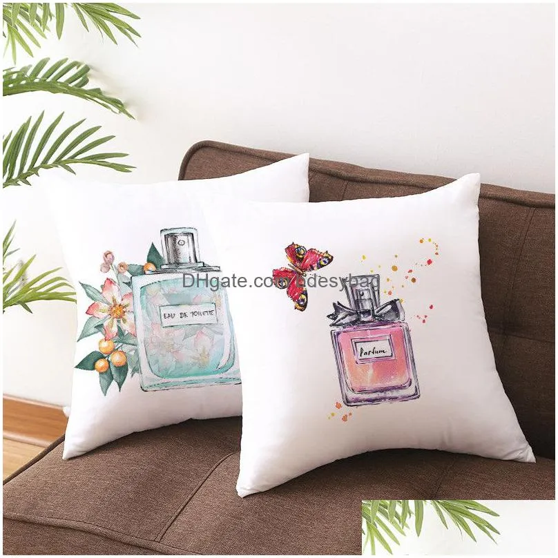 perfume bottle printed pillow case 45x45cm flowers perfume bottles soft peach skin sofa pillow case valentine day pillowcase