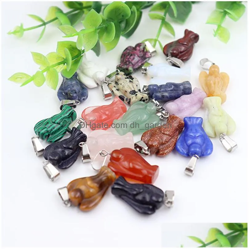 natural stone pendant mini angel carve earring crystal healing reiki gemstone cute necklace craft jewelry wholesale 15x20mm