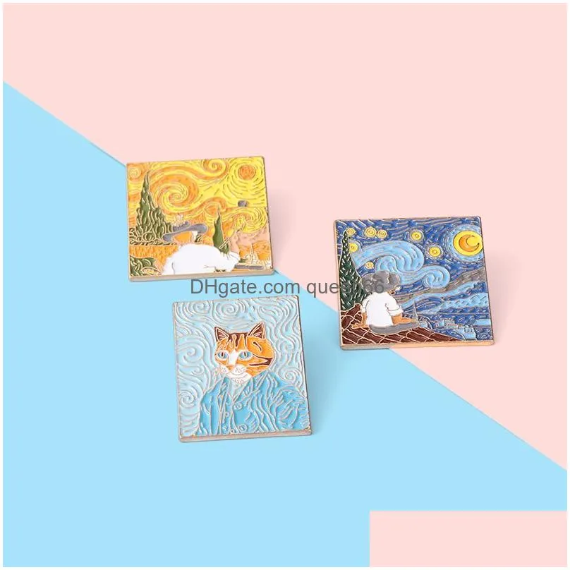 funny adaptation famous oil painting enamel pins custom artistic brooch lapel badge bag cartoon jewelry gift for kids friends