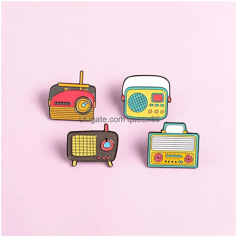 cartoon portable radio tv set enamel pins lapel brooches badges clothes bag jewelry gift for friends