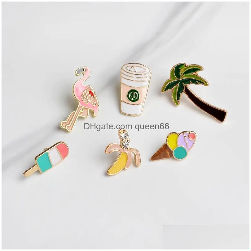 flamingo palm tree banana ice cream coffee pins brooch sets badge women fashion cute pin jewelry wholesale