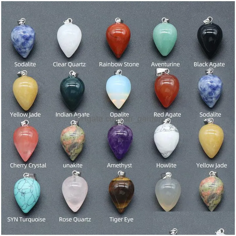 new natural crystal stone water drop aventurine rose quartz tigers eye opal agate pendants diy necklace jewelry making