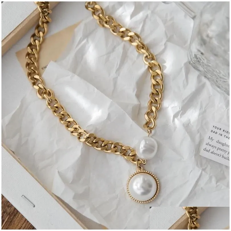 pendant necklaces exaggerated gold thick chain large pearl necklace trendy net red fashion neck jewelry clavicle