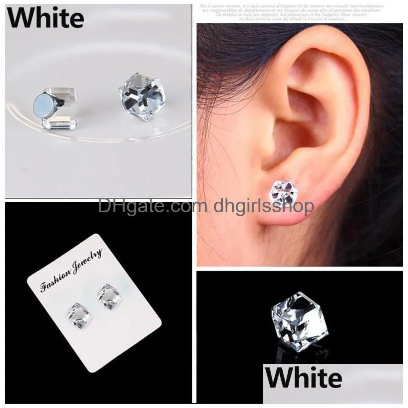 colorful diamond crystal magnetic earrings water cube health magnet colorful crystal non-pierced earrings for women jewelry 9 colors