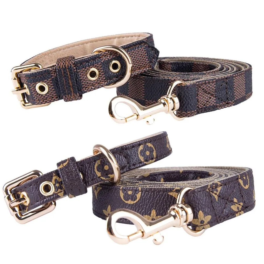 designs adjustable pu leather pet collars fashion letters print old flowers leashes for cat dog necklace durable neck decoration accessory pets