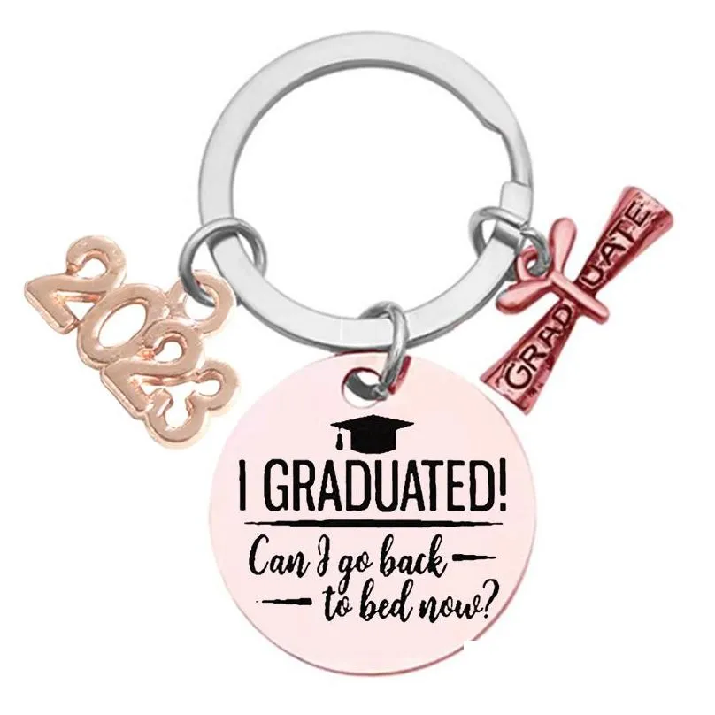 key rings keychain 2023 year i graduated graduation gift for student school college for women men stainless steel letter chain
