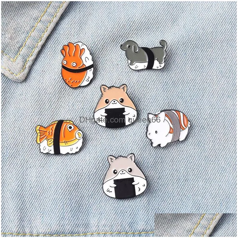 sushi rice ball animals enamel brooch custom animalized japanese cute food pins lapel badge bag cartoon jewelry gift for friends