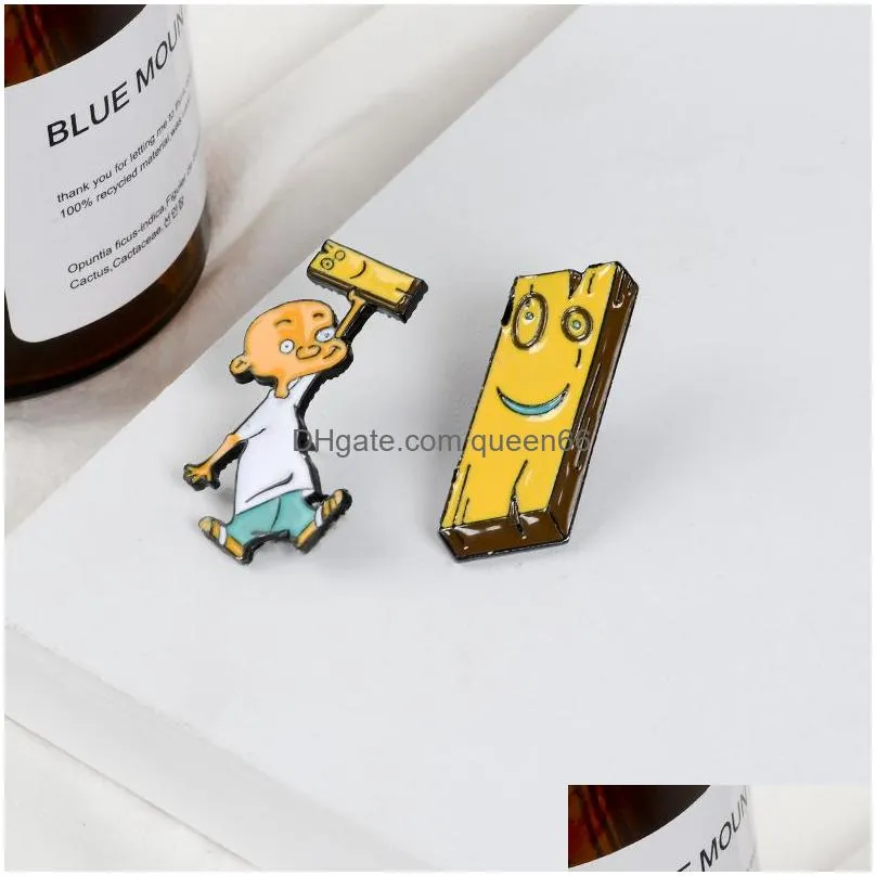 jonny plank enamel pin cartoon brooch accessories yellow hunk of wood lapel badge jewelry happy hour