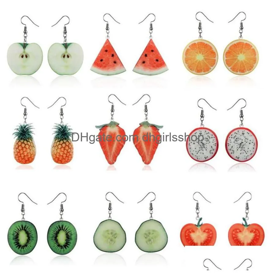 creative fashion fruit earrings oranges tomatoes  watermelon strawberry lemon cute small summer korean earrings women gift