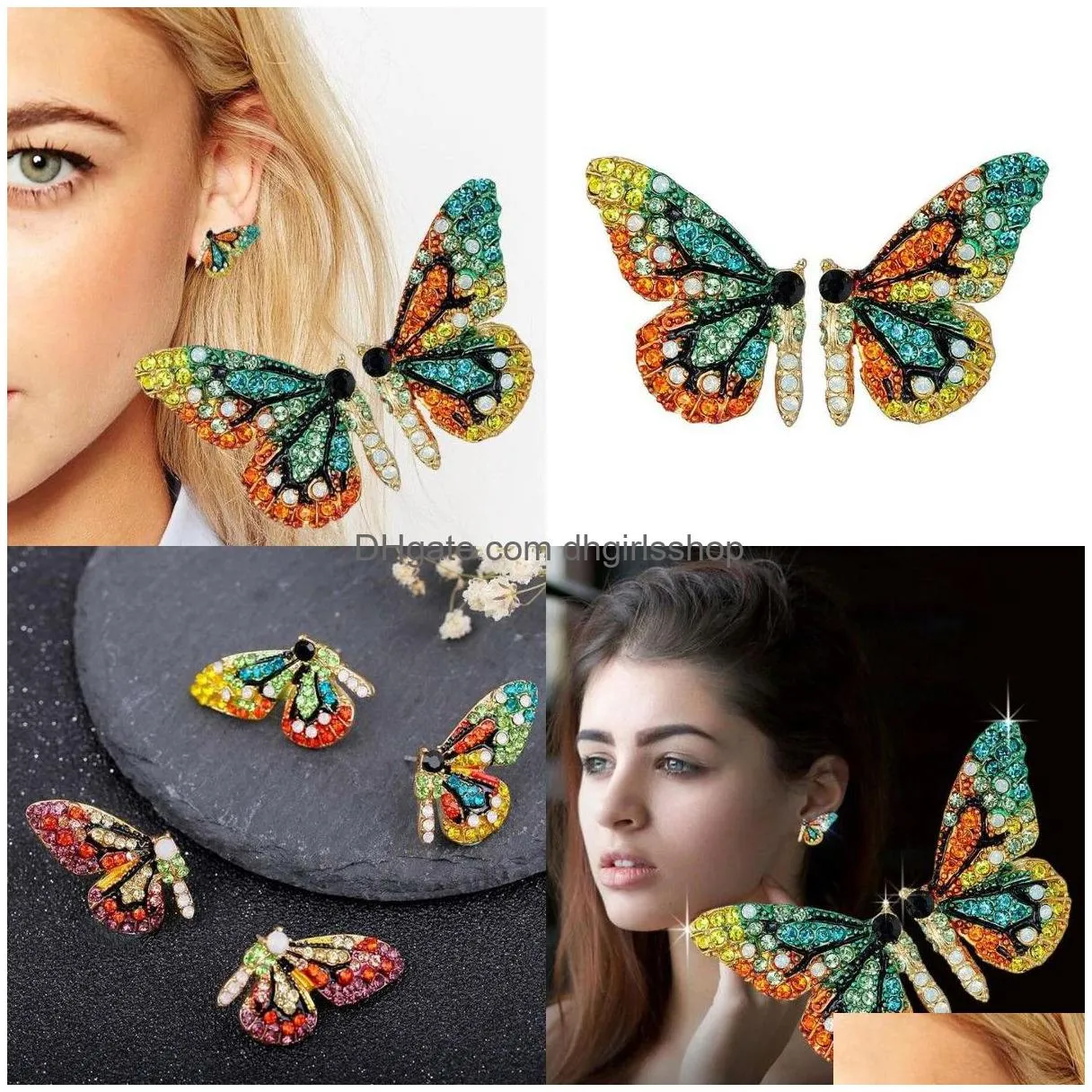 new charm handmade fairy simulation insect butterfly wing drop earrings foil rhinestone earrings romantic bridal jewelry