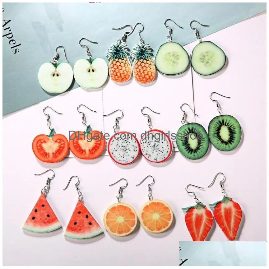 fruit earrings food dangle strawberry drop earrings for women girl female acrylic watermelon earring tomato kiwi orange jewelry gift