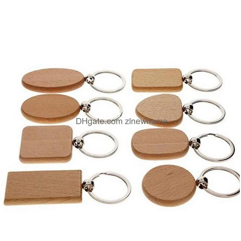 promotional handicrafts party favor souvenir plain diy blank beech wood pendant key chain keychain with key ring