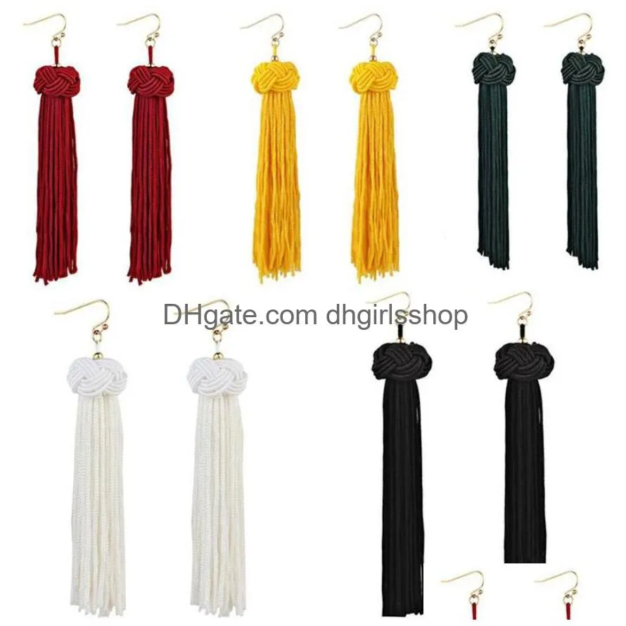 european new fashion earrings bohemian hand-woven ball long tassel earrings for women jewelry black red yellow green white 5 colors