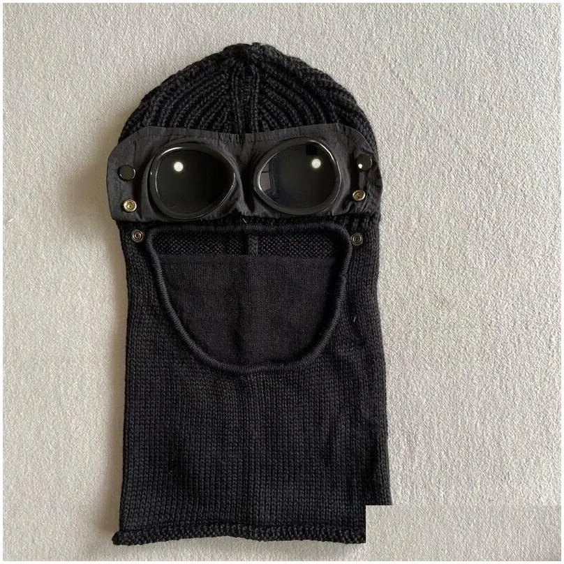 two lens windbreak hood beanies outdoor cotton knitted men mask casual male skull caps hats black grey