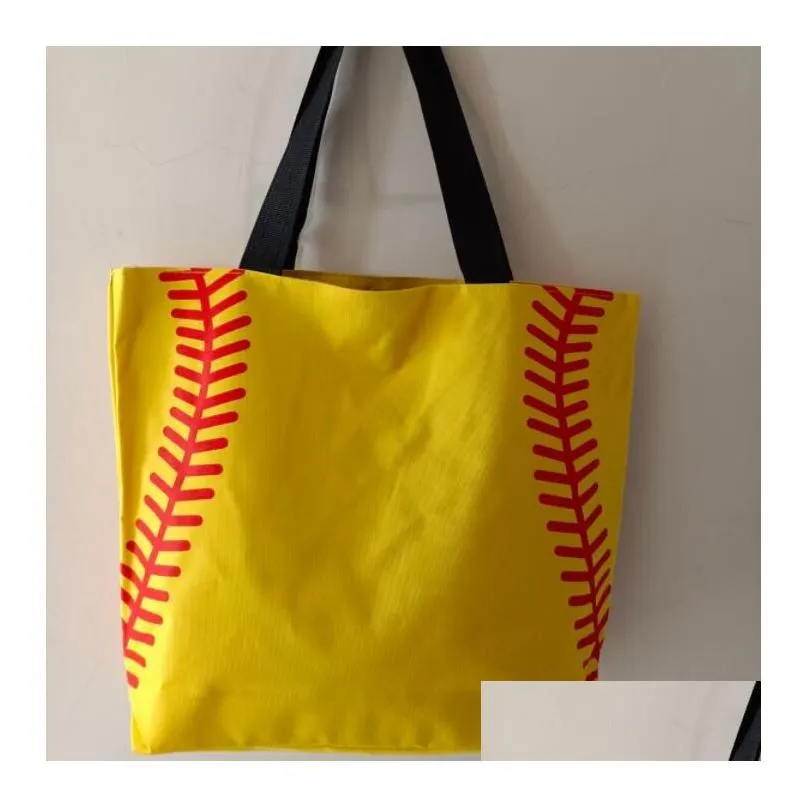 2022 baseball stitching bags 5 colors 16.5x12.6x3.5inch mesh handle shoulder bag stitched print tote handbag canvas sport travel beach