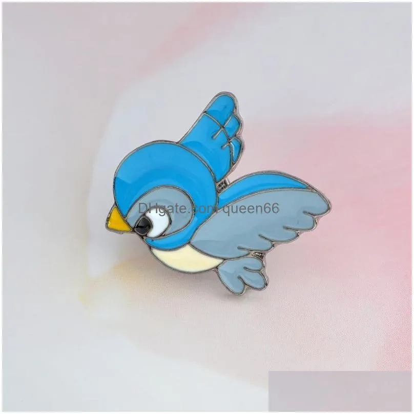 brooches cartoon hard enamel blue birds pins denim jacket badge collar hat bag decorative jewelry