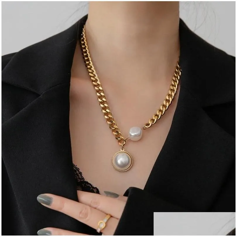 pendant necklaces exaggerated gold thick chain large pearl necklace trendy net red fashion neck jewelry clavicle