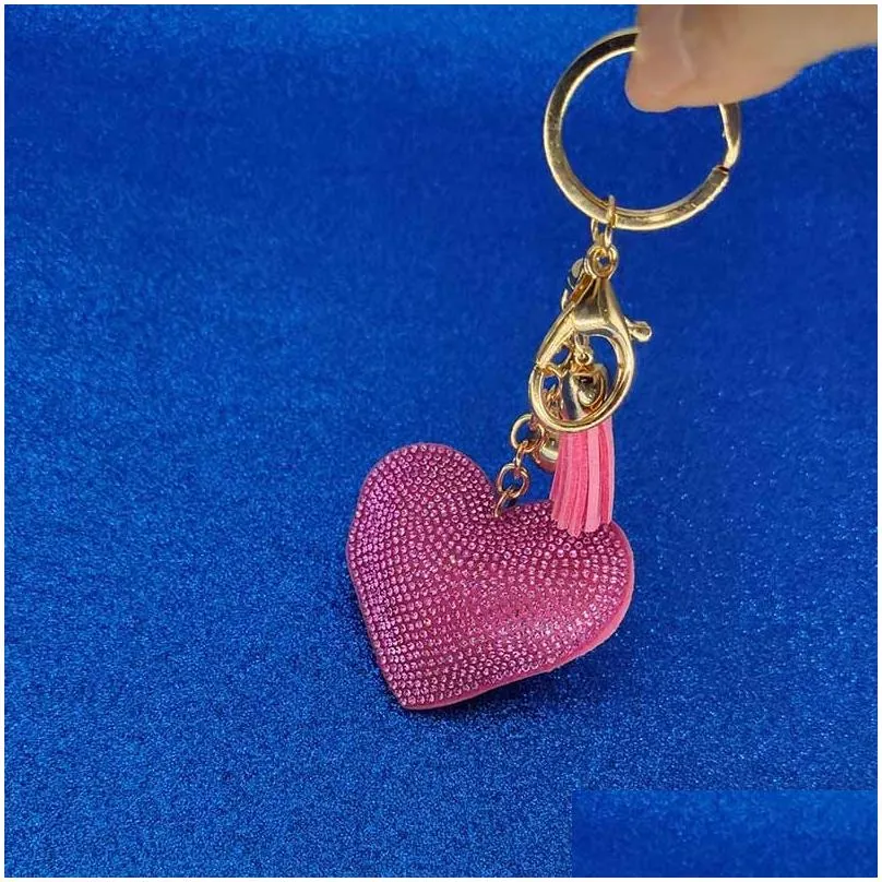 diamond heart tassle keychain carabiner keychain key rings holder gold bag hangs fashion designer jewelry for women