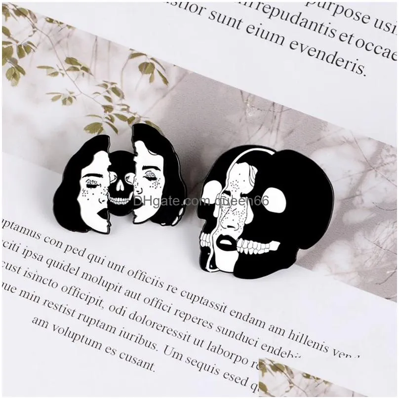 skull frame enamel brooches and pins for clothes bag punk jewelry gift for friends who bold