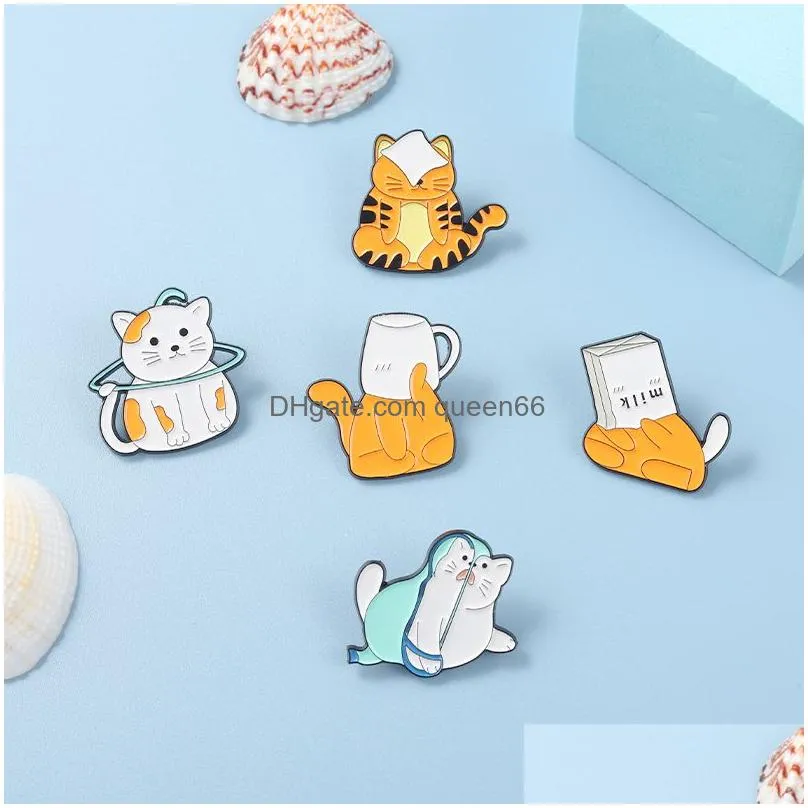 cartoon cat enamel pin brooch funny animal cup paper bag orange white kitten badge lapel clothes hat backpack jewelry gift kids custom