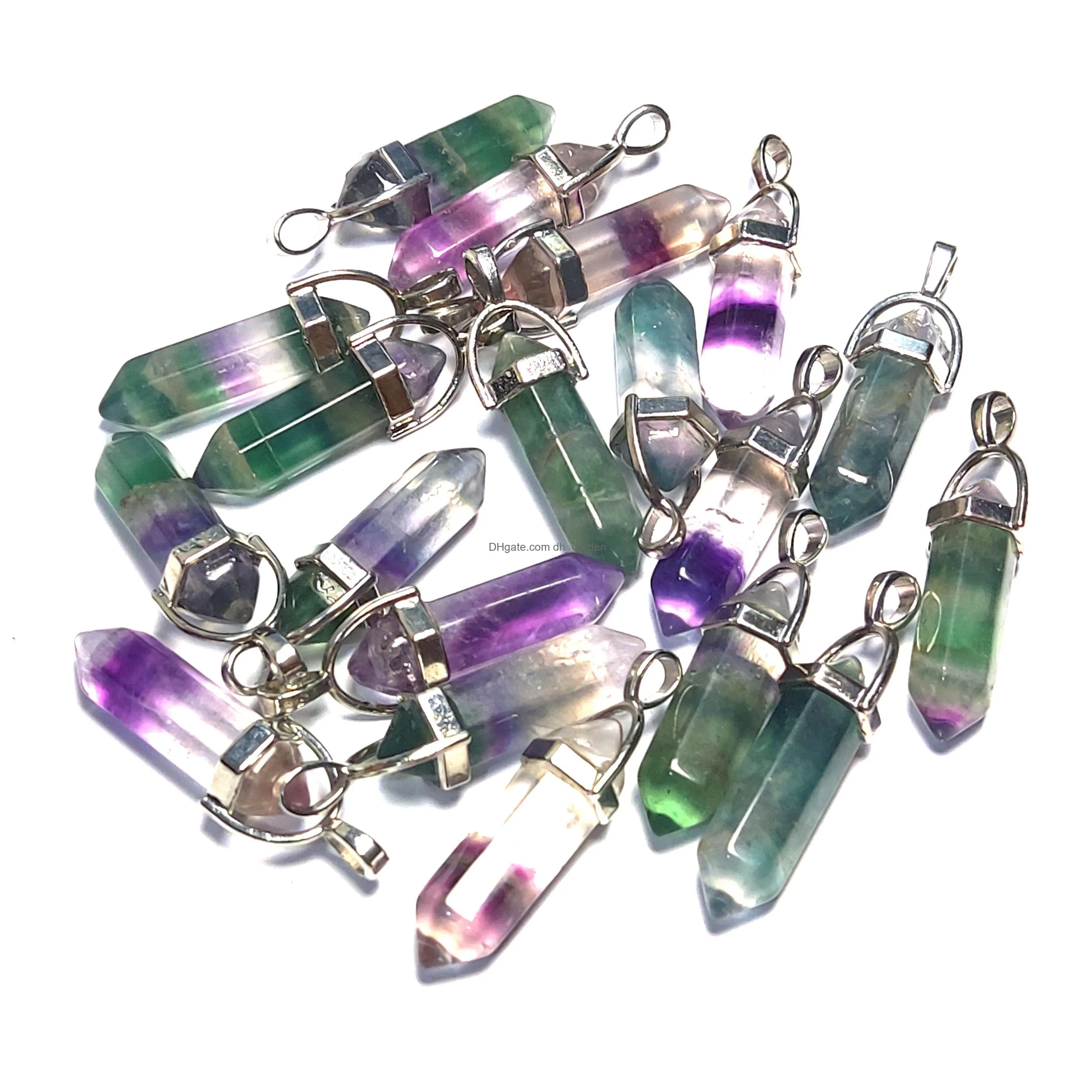 fluorite crystal pendants suspension quartz natural gem stone charms for women hexagonal reiki healing