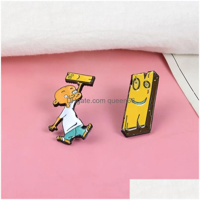 jonny plank enamel pin cartoon brooch accessories yellow hunk of wood lapel badge jewelry happy hour