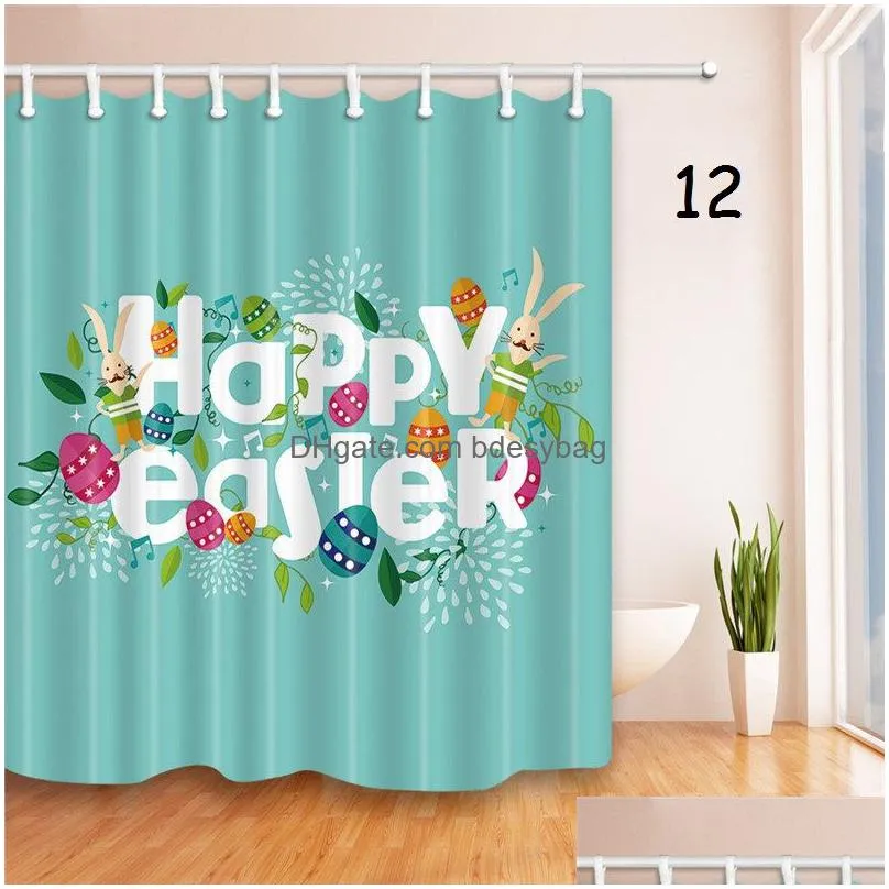 easter bathroom curtain 180x180cm easter polyester waterproof shower curtain 3d rabbit egg printed happy easter bath curtain