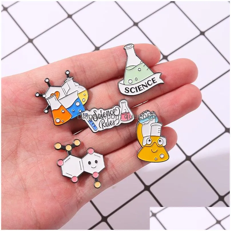 science rules enamel cute cartoon beaker measuring cup pins chinese bear brooches metal badges bag clothes pin up jewelry gift for chemistry