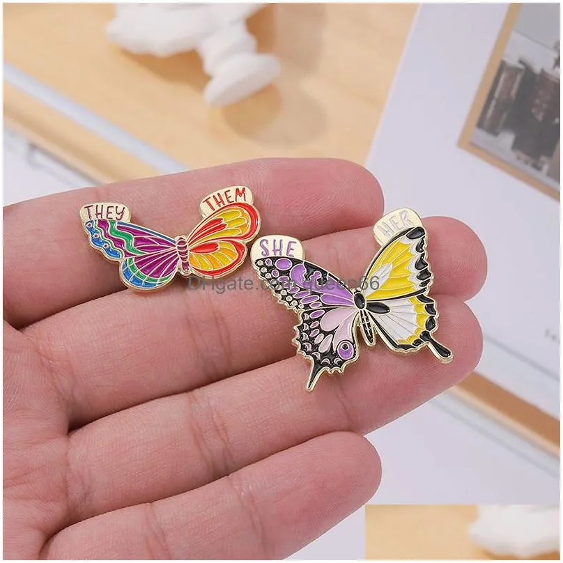 butterfly pronoun enamel pin brooch insect animal she her they them badge moth pin jewelry lapel backpack gift accessories