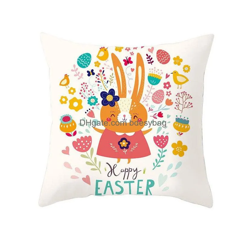 happy easter pillowcase peach skin bunny printed pillow case sofa car cushion covers single sided rabbit printed pillowcase