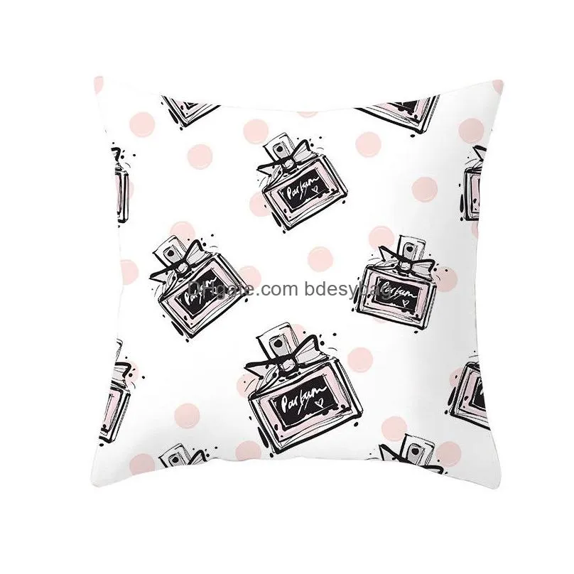 perfume bottle printed pillow case 45x45cm flowers perfume bottles soft peach skin sofa pillow case valentine day pillowcase