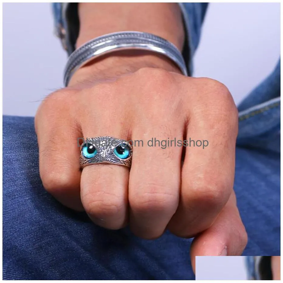retro cute simple design owl ring multicolor eyes silver color men women engagement wedding rings jewelry gifts resizable