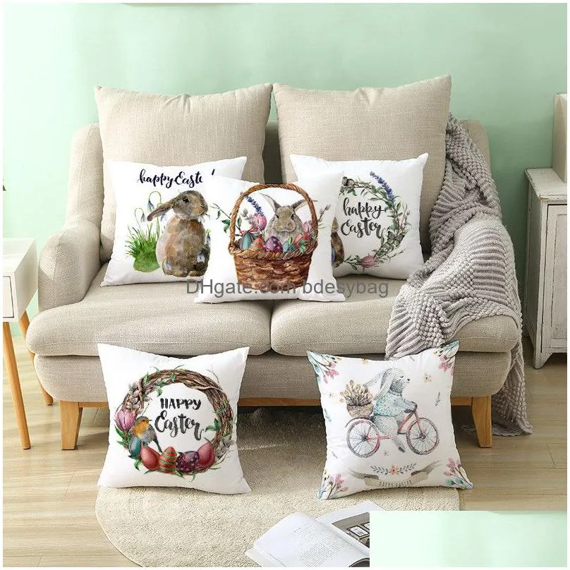 easter bunny pillowcase cartoon rabbit pillow covers 45x45cm square throw pillow case easter home car office pillow case