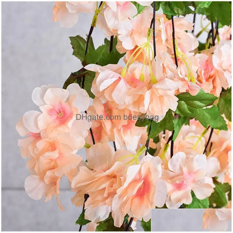 1.8m artificial cherry flower vine silk sakura cherry blossom vine wedding arch decoration cherry rattan party wall hanging decoration