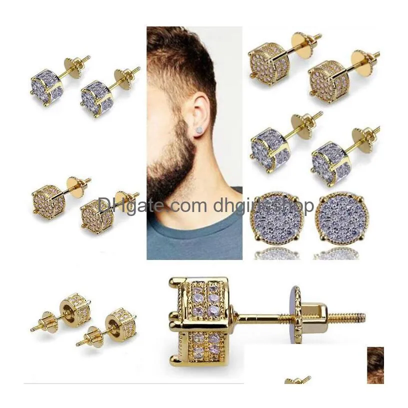 top quality 925 silver hip hop cz ear studs ice out hiphop jewelry bling cubic zirconia diamond earrings male women trendy accessories