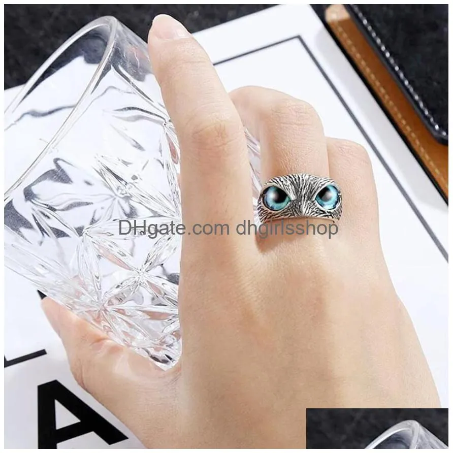fashion owl ring vintage man and women alloy blue eyes owls rings versatile argent adjustable creativering ring
