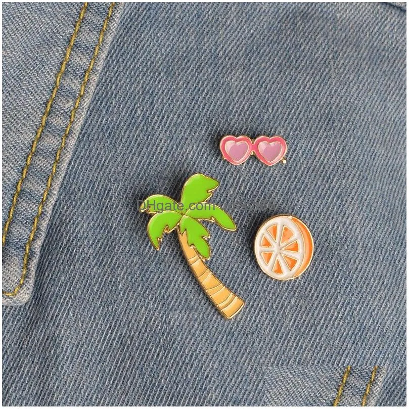 fruit brooch pin coconut orange juice heart sunglasses pink flamingo brooches lapel pins shirt collar jacket packet bag decor