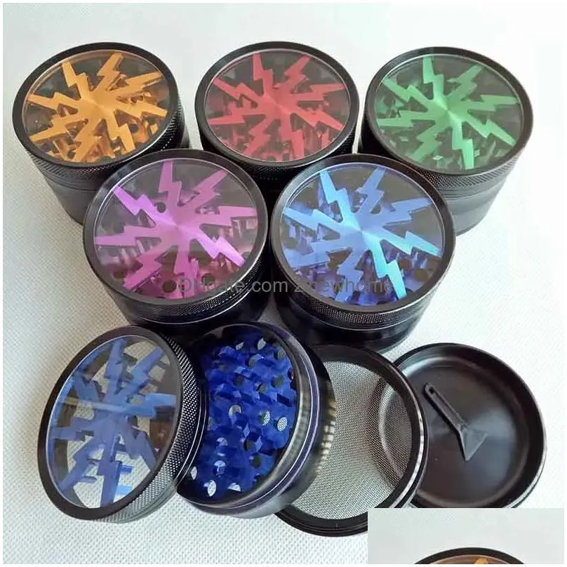 metal tobacco grinder 50mm aluminum alloy belt transparent top window lighting crusher grinder 5 colors