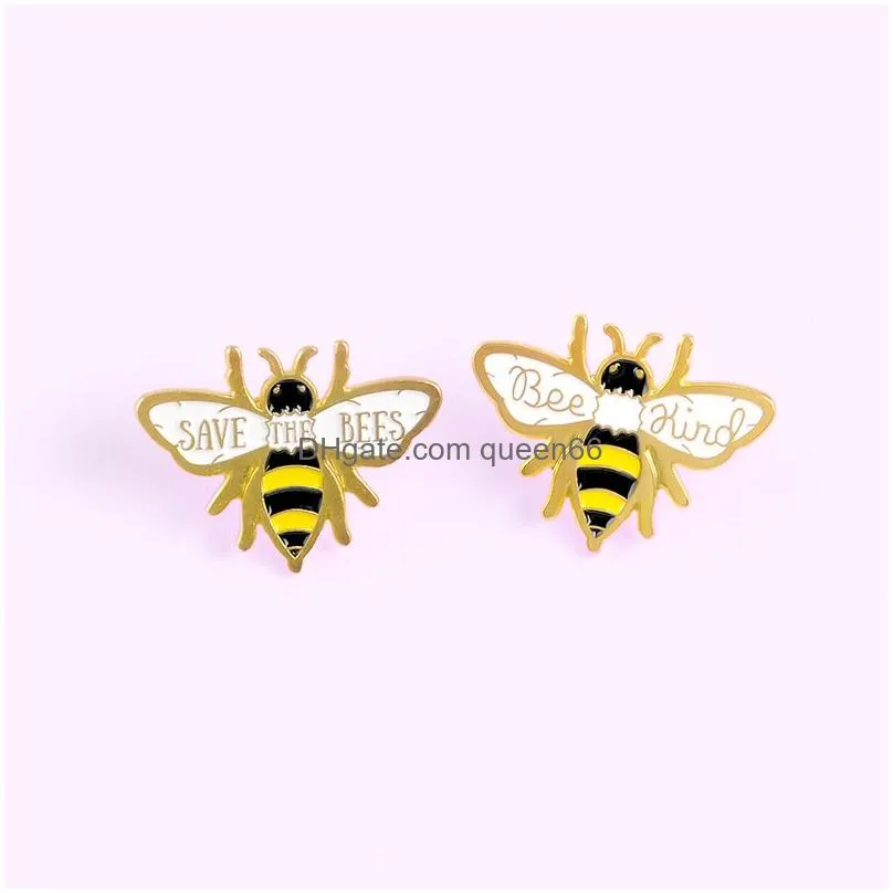 lapel pins two yellow bees brooches save the bees cartoon insect jewelry pin hang on bag clothes gift friends