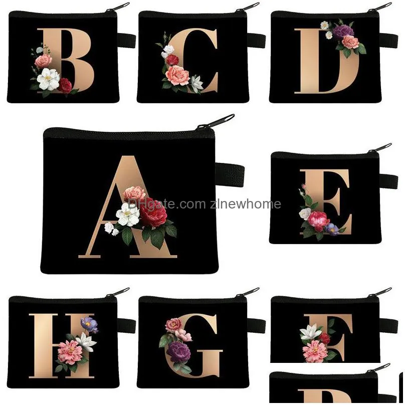 26 letter flower creative small zero wallet childrens fashion printing coin bag trend key bag certificate bag female